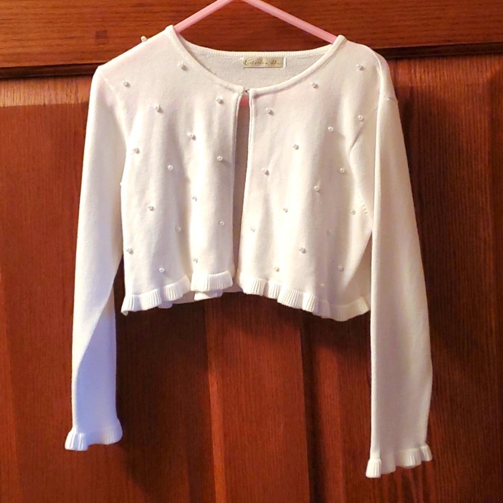 Girls white cropped long sleeve sweater